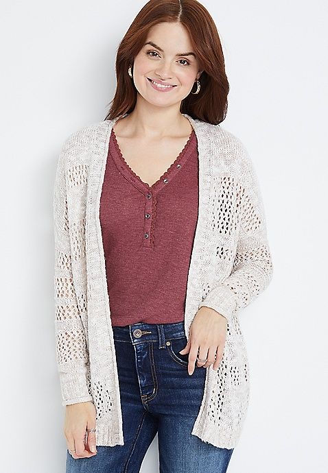 Patchwork Open Stitch Cardigan | Maurices
