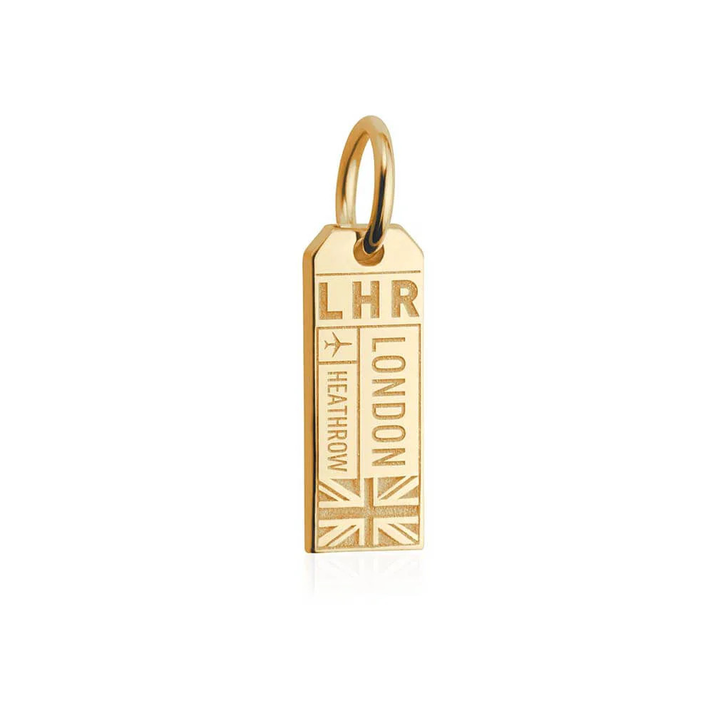 London, England (LHR) Luggage Tag Charm | 14K Solid Gold Mini | Jet Set Candy (US)