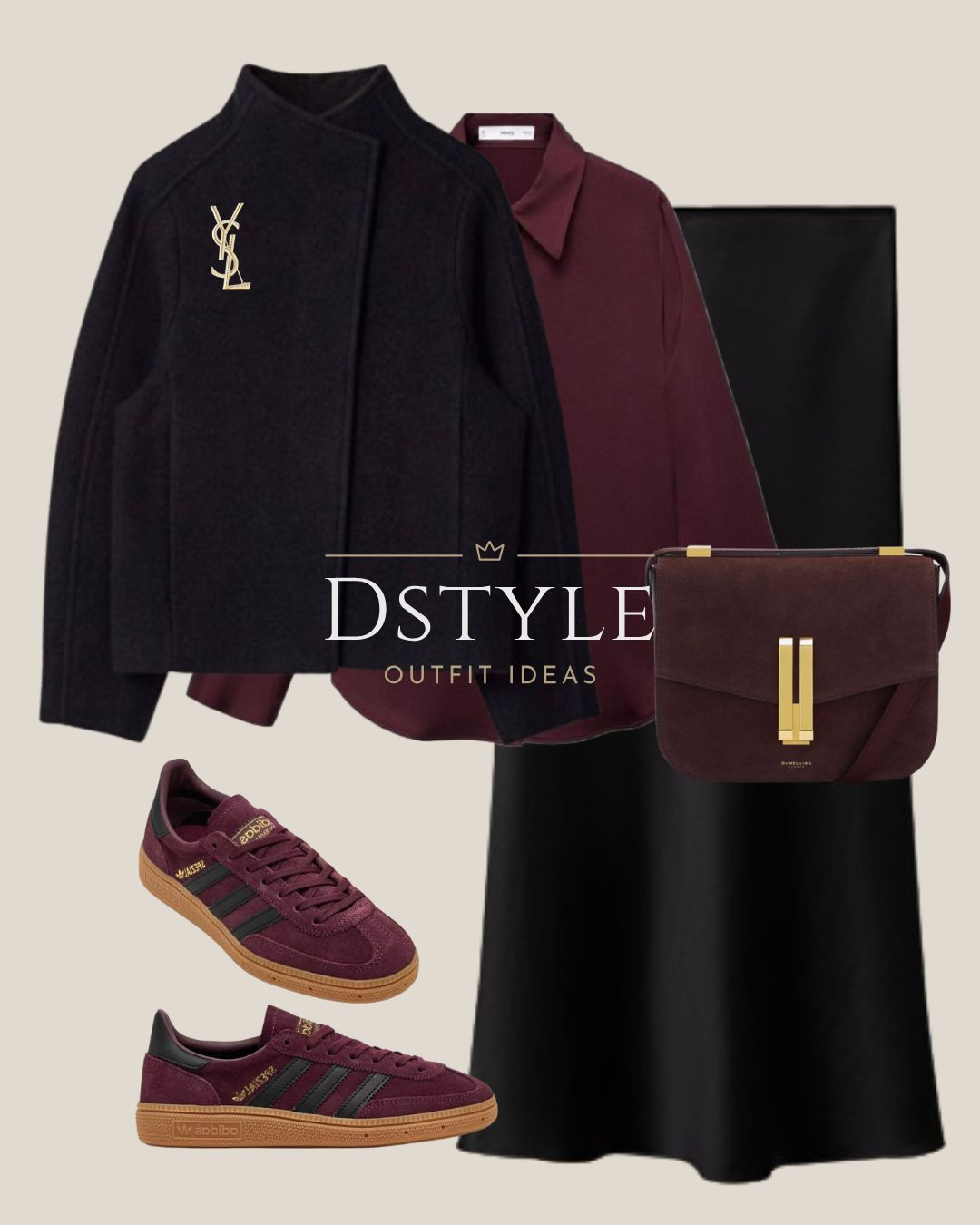 The sophisticated way to wear sneakers this fall. 👟 Pairing a flowing A-line midi skirt and a structured wool jacket (with a touch of glamour via the YSL brooch) with the ultimate burgundy Adidas Spezials. The suede crossbody bag in a matching deep tone ties the whole look together. All the links for these timeless essentials are on my LTK! 

 #adidasspezial #woolcoat #alineksirt #yvessaintlaurent #streetstyle #sneakeroutfit #falltextures #wardrobestaples #shopthelook #LTKStyleTip #LTKWorkwear #LTKShoeCrush