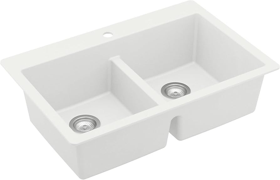 Karran QT-810 33" Top Mount Double Equal Bowl Quartz Kitchen Sink in White | Amazon (US)