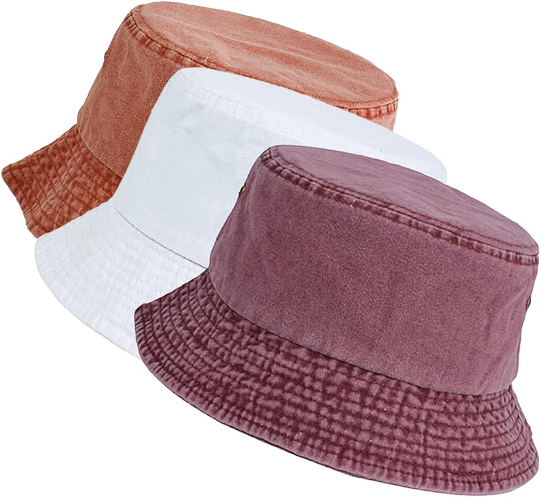 Washed Cotton Bucket Hats Packable Summer Outdoor Cap Travel Beach Sun Hat Plain Colors for Men W... | Amazon (US)