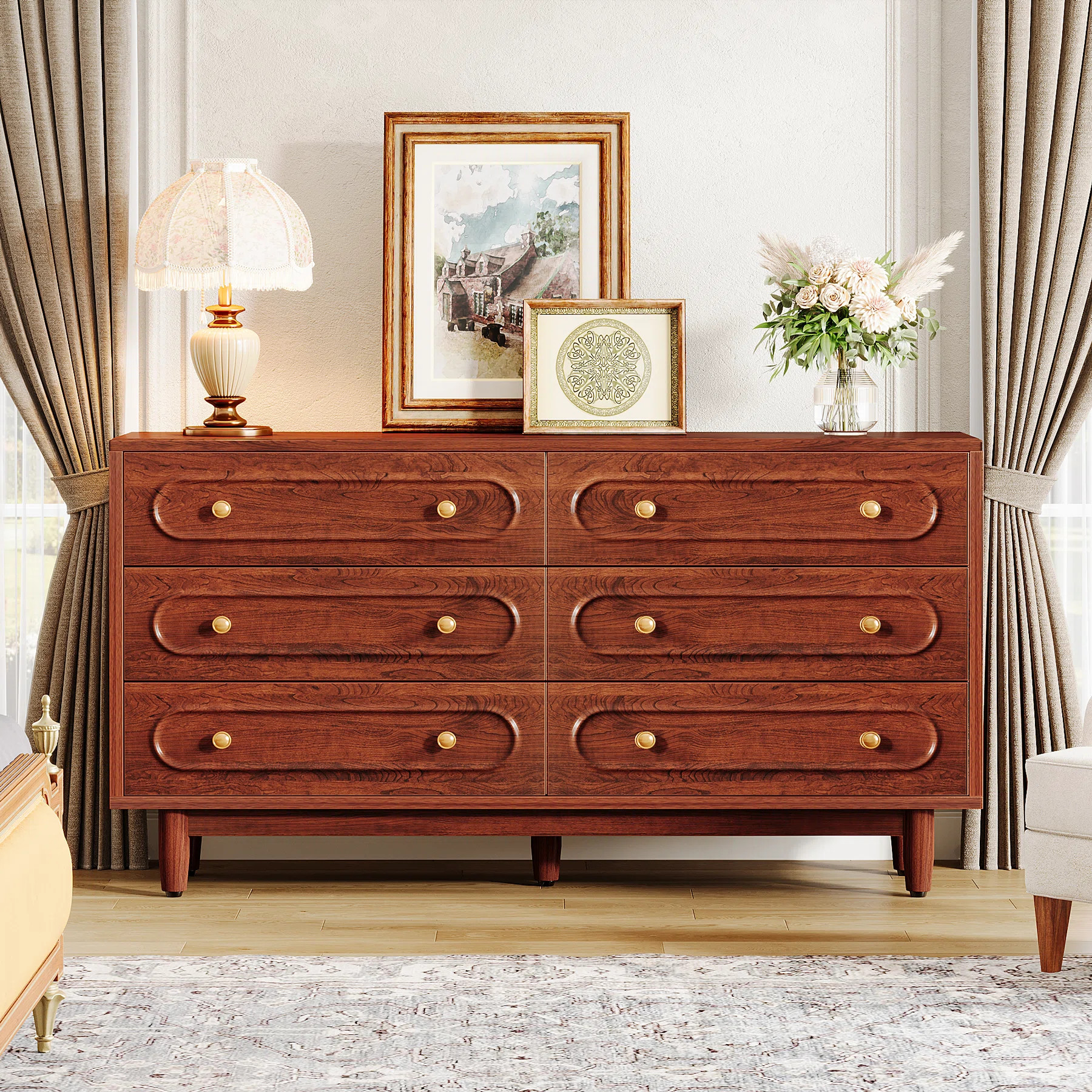 George Oliver 6 Drawer Wood Dresser, Wide Chest Of Drawers For Bedroom Furniture | Wayfair | Wayfair North America