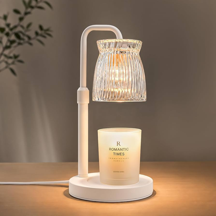 Shering White Candle Warmer Lamp with Timer & Dimmable - Metal Base & Glass Shade, Adjustable Hei... | Amazon (US)