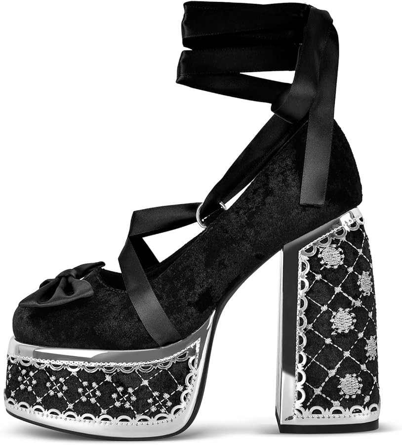High Platform Heels Chunky Heels Ankle Strap Closed Toe Pumps for Party | Amazon (US)