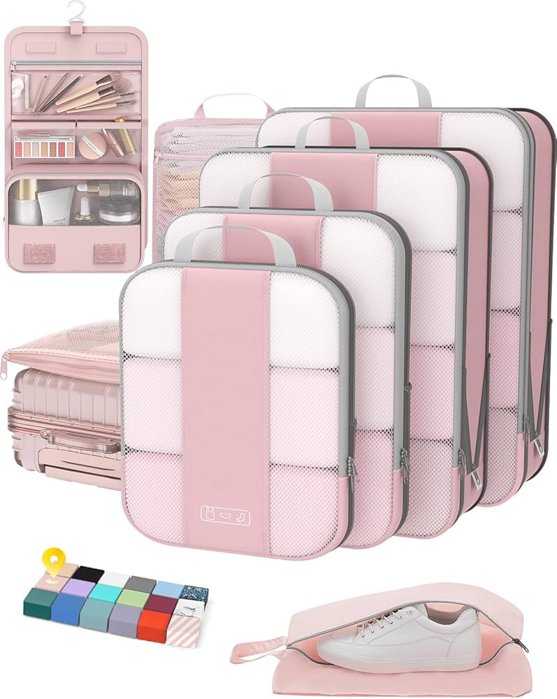 8 Set Compression Packing Cubes for Travel Essentials,Compressible Expandable Packing Cubes for S... | Amazon (US)
