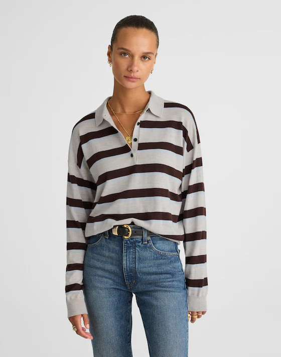 Striped Polo Sweater in 100% Merino Wool | Madewell | Madewell