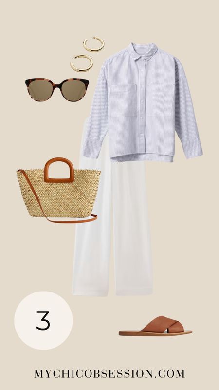 Style Everlane’s Way High Drape Pants with a boxy Oxford button-down, a woven basket tote, sunglasses, and sandals for a chic summer look. 

#LTKSeasonal #LTKStyleTip
