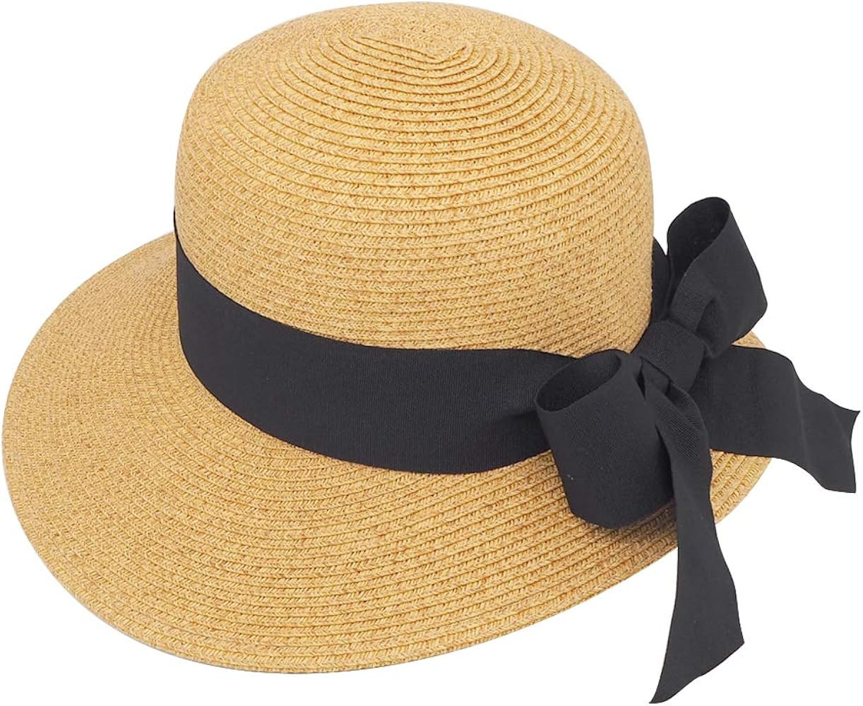Women Wide Brim Sun Protection Hat Straw Summer Beach Floppy Hat Foldable Adjustable UPF50+ | Amazon (US)