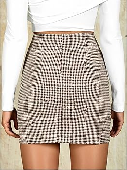 Women's Houndstooth High Waisted Mini Skirt Elegant Business Casual Skirts | Amazon (US)