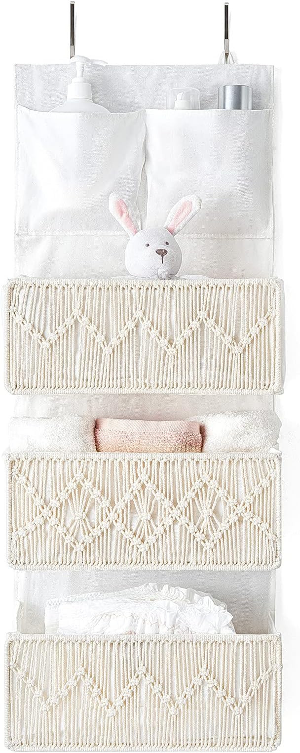 Mkono Macrame Over The Door Organizer Boho Decor Wall Mount Hanging Baby Storage with 3 Large Wov... | Amazon (US)