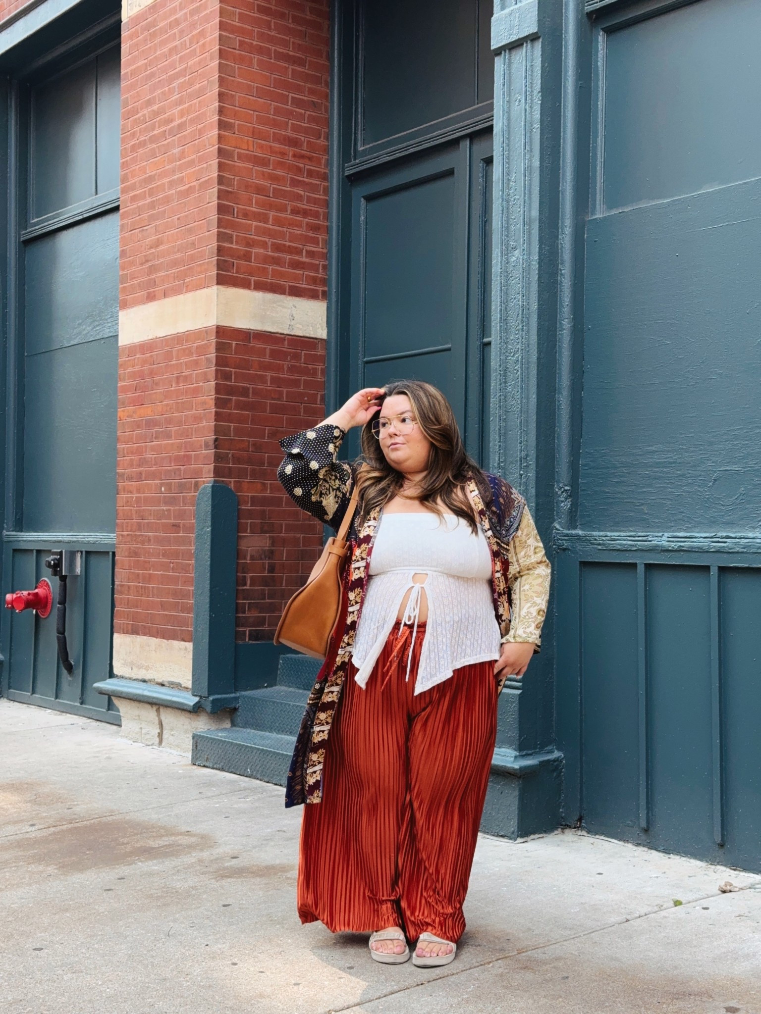 Plus size summer outfit for the farmers market 
- plus size kimono: bought in Marrakech 
- top: What Lo Wants size 2
- pants: Eloquii size 18 
- tote: Able
- glasses: H&M 
- sandals: Teva


#LTKMidsize #LTKPlusSize #LTKPetite