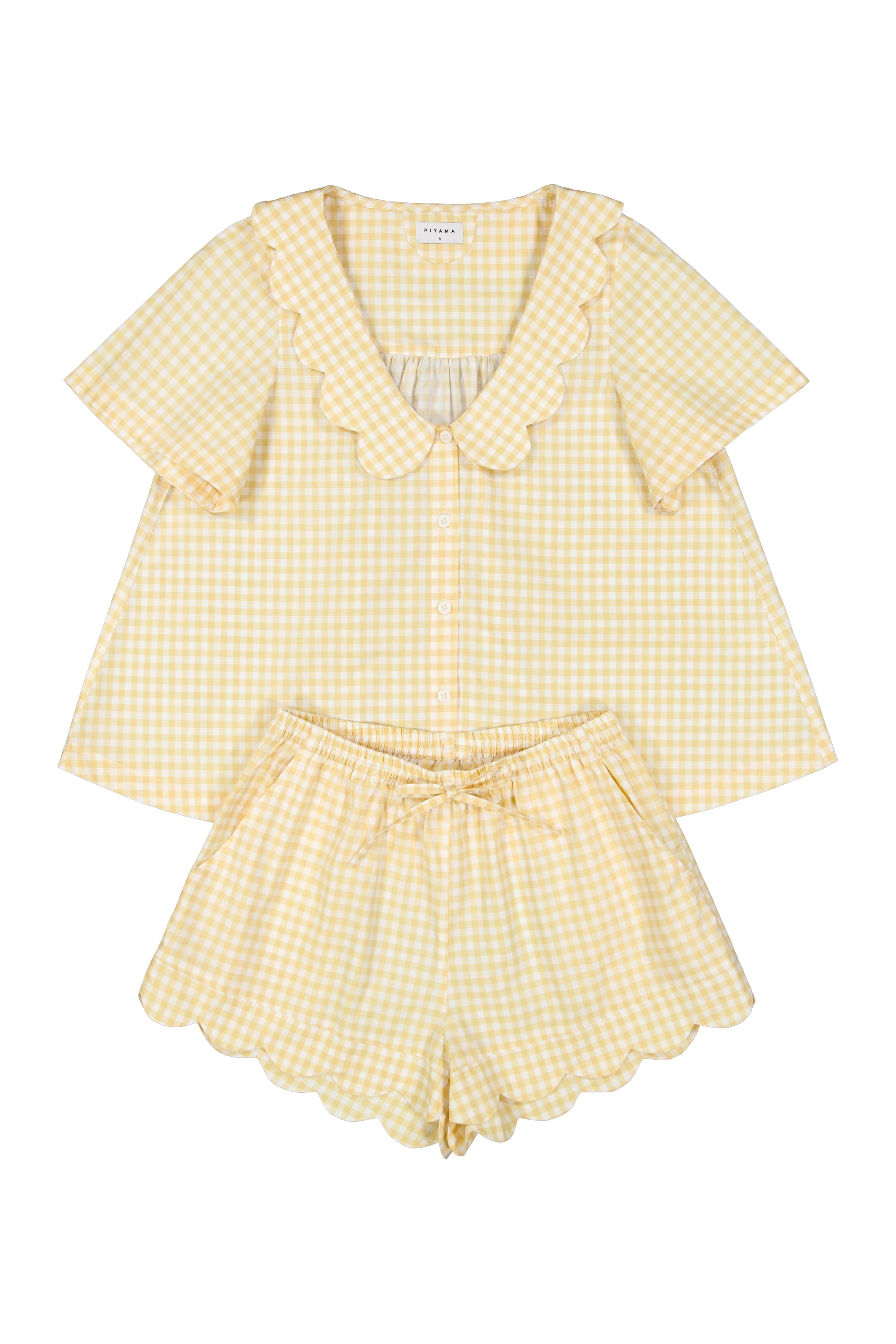 Penelope Sleep Set - Cotton - Gingham Yellow | Piyama US