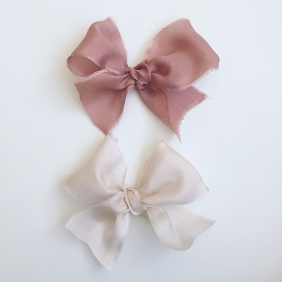 Raw Silk Bow/ Silk Hair Bow/ Toddler Bow Clip/ Silk Newborn Headband Bow/ Blue Silk Bow/ Pink Bow... | Etsy (US)