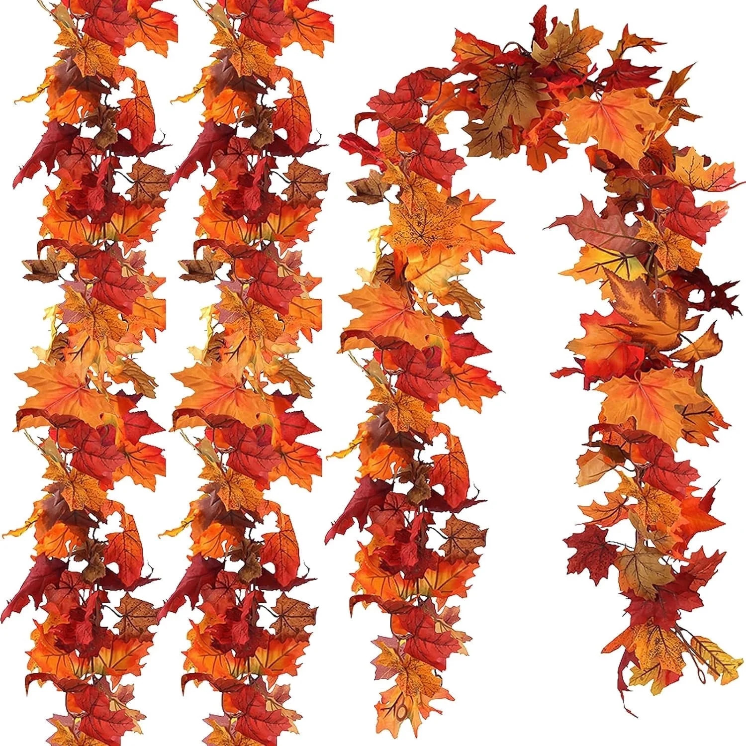 CQURE 3-Pack 17.7Ft Artificial Fall Maple Leaf Garland, Autumn Hanging Vines for Thanksgiving Home Decor - Walmart.com | Walmart (US)