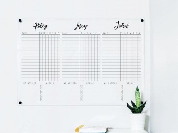 Acrylic Chore Chart for Three Kids | Personalized Chore Board for 3 Children | Etsy (US)