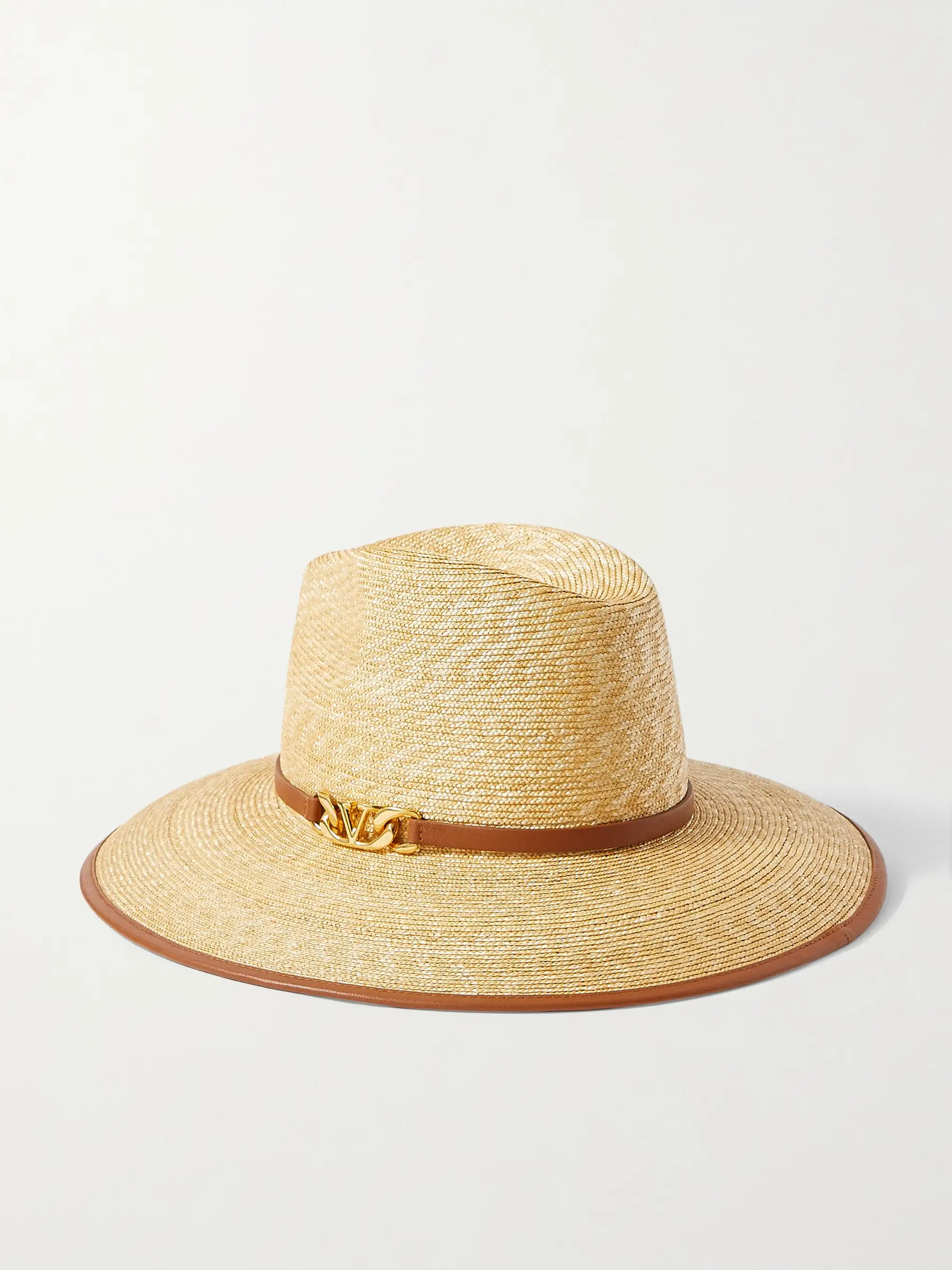 Valentino Garavani VLOGO leather-trimmed straw sunhat | NET-A-PORTER (US)