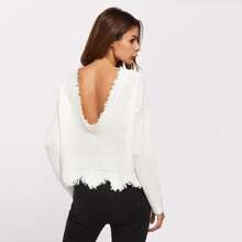 Low Back Scallop Raw Edge Jumper | SHEIN