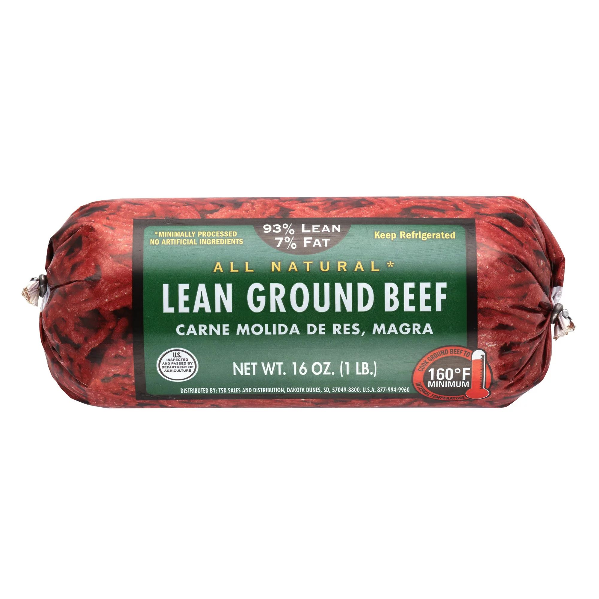 All Natural* 93% Lean/7% Fat Lean Ground Beef, 1 lb Roll | Walmart (US)