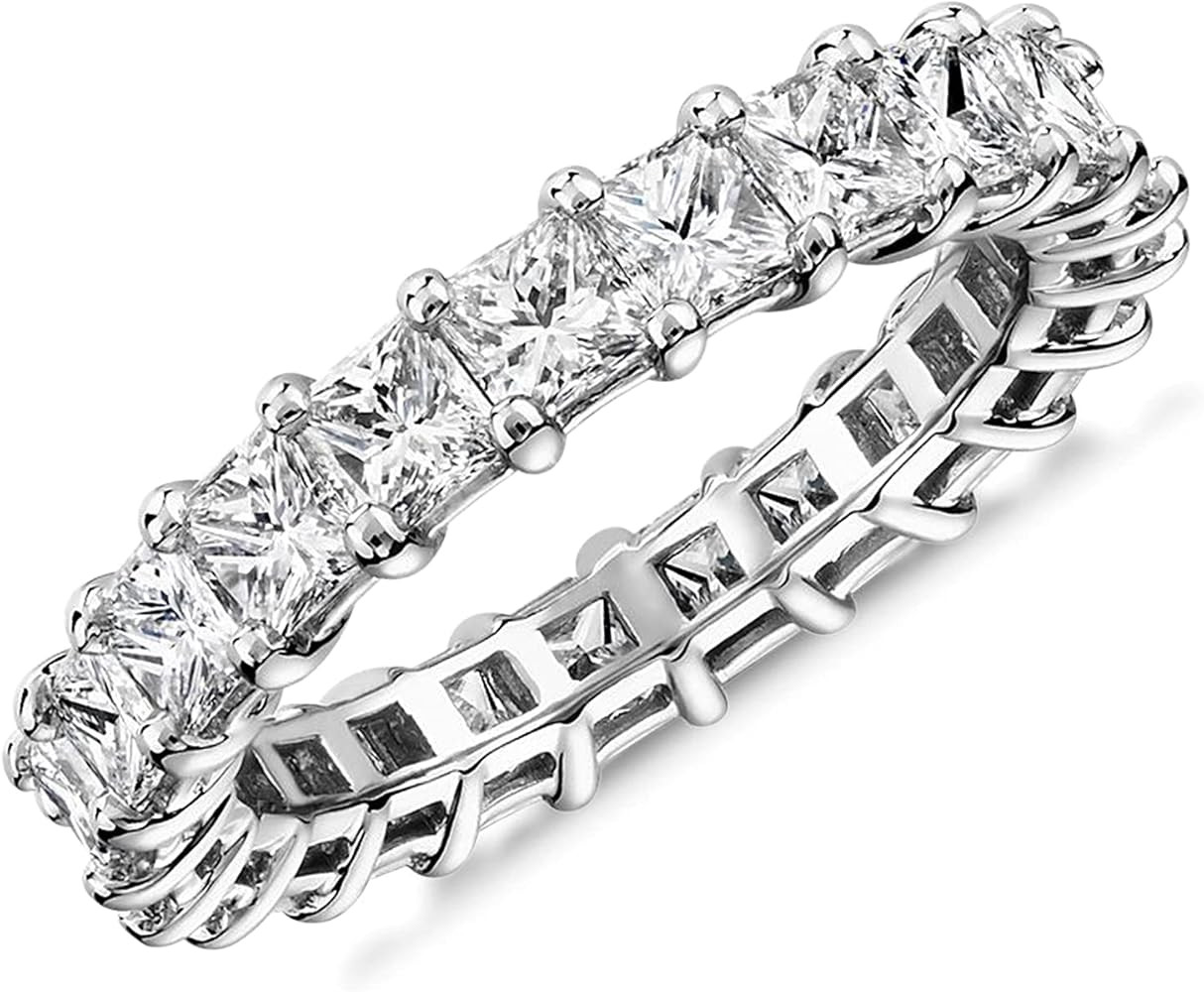 PAVOI 14K Gold Plated Rings with Cubic Zirconia Love and Stackable 3mm Princess Cut Rings for Wom... | Amazon (US)