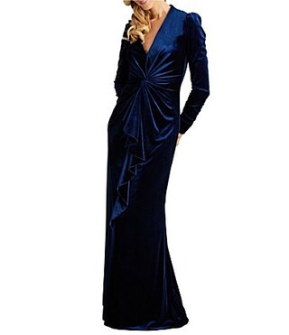 Tadashi Shoji Velvet Deep V-Neck Long Sleeve Front Twist Sheath Gown - XL | Dillard's