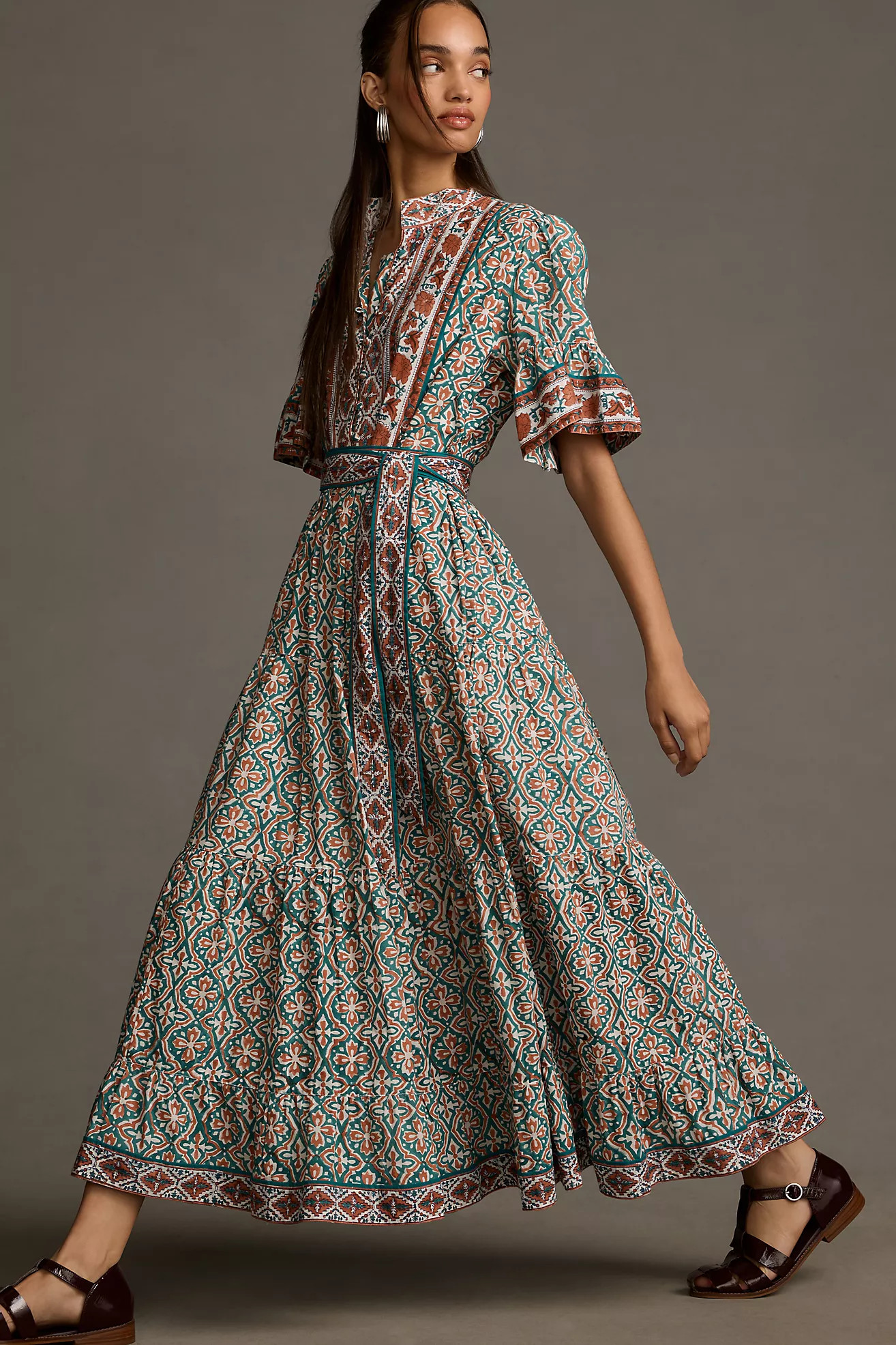 Sue Sartor Short-Sleeve Printed Midi Dress | Anthropologie (US)