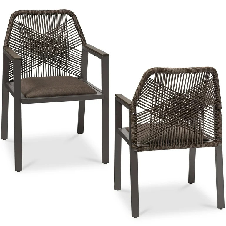 Best Choice Products Set of 2 Indoor/Outdoor Aluminum Woven Rope Dining Chairs w/ Armrests - Brow... | Walmart (US)