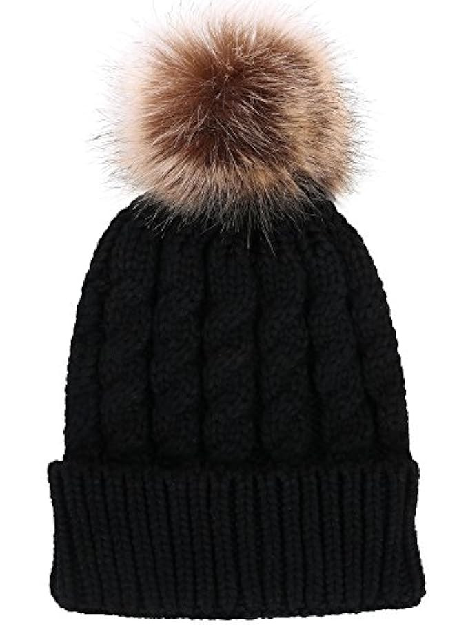 Livingston Women's Winter Soft Knitted Beanie Hat with Faux Fur Pom Pom | Amazon (US)