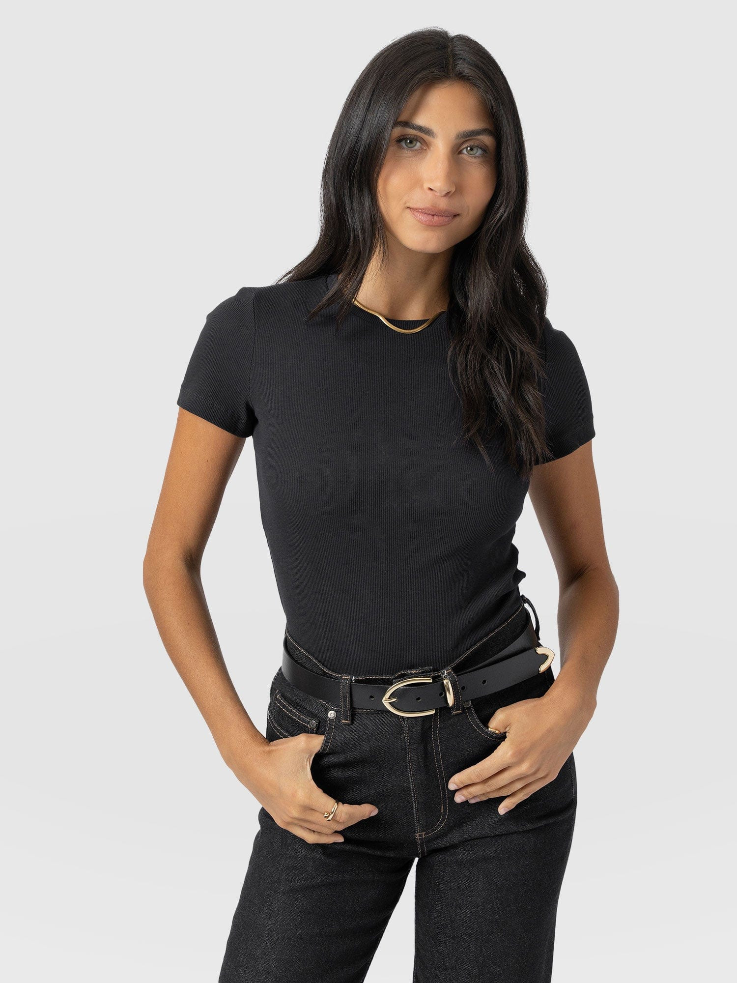 Ribbed Short Sleeve Tee - Black | Saint + Sofia