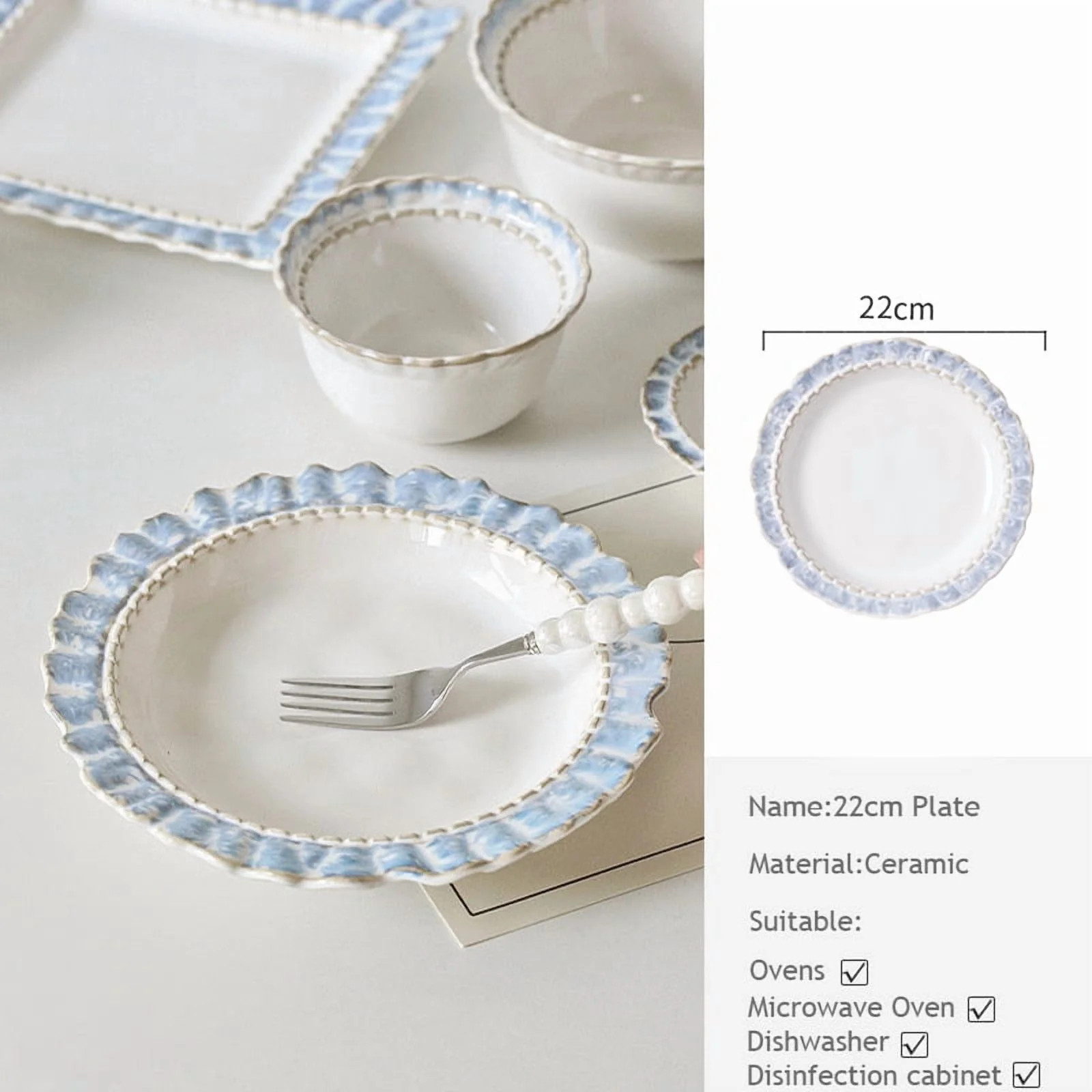 European-Style Court Ceramic Lace Staple Plate, Simple Blue Breakfast Mug, Underglaze Coffee Mug,... | Walmart (US)