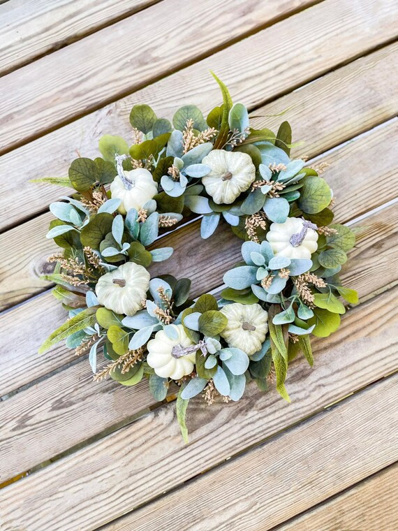 Pumpkin Wreaths for Fall White & Green Pumpkin Wreath Fall - Etsy | Etsy (US)