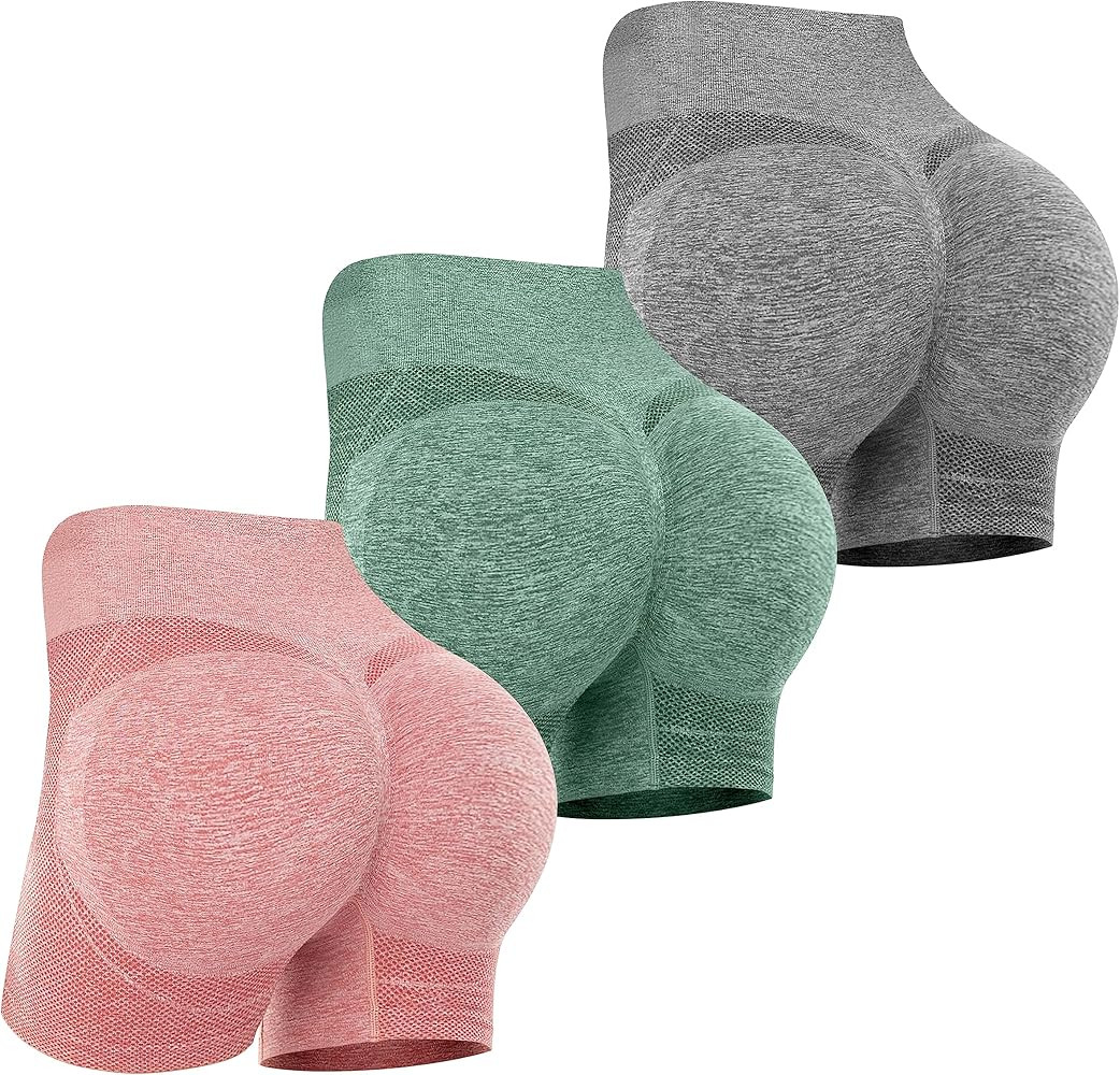 Women's 3 Piece Butt Lifting Shorts High Waist Tummy Control Yoga Shorts Seamless Ruched Booty Wo... | Amazon (US)