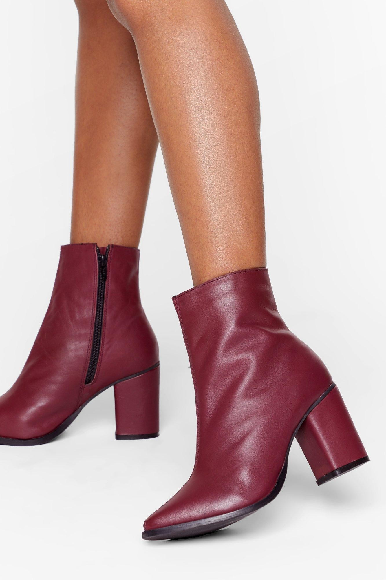 Womens Leather You Like It Heeled Ankle Boots - Burgundy | NastyGal (US & CA)