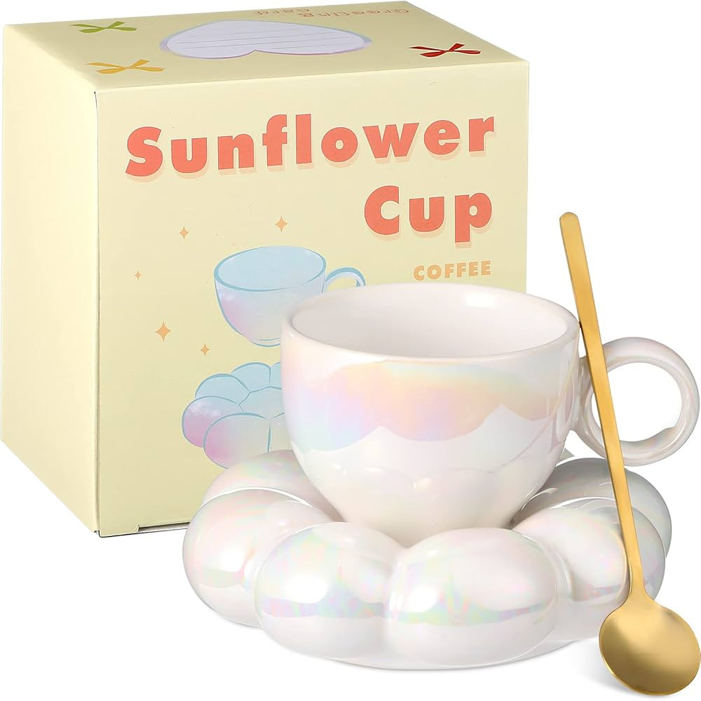 Christmas Ceramic Coffee Mug with Sunflower Coaster Coffee Spoons 7 oz Cute Mugs Creative Coffee ... | Amazon (US)