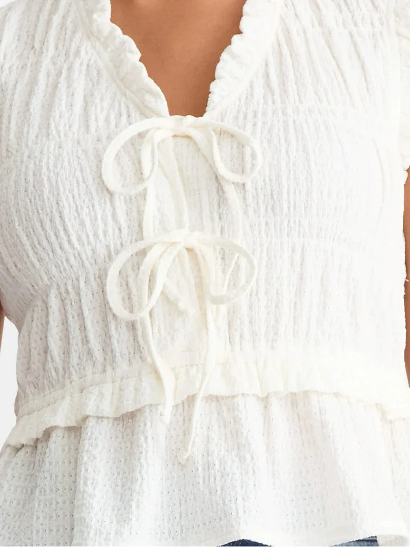 Time and Tru Women's Textured Tie Front Top, Sizes XS-XXXL | Walmart (US)