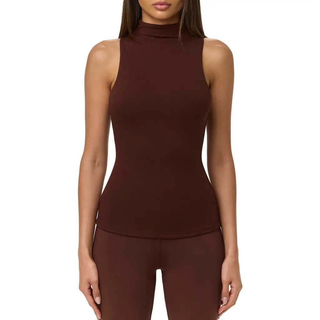Naked Wardrobe Sleeveless Mock Neck Top in Chocolate at Nordstrom, Size Medium | Nordstrom