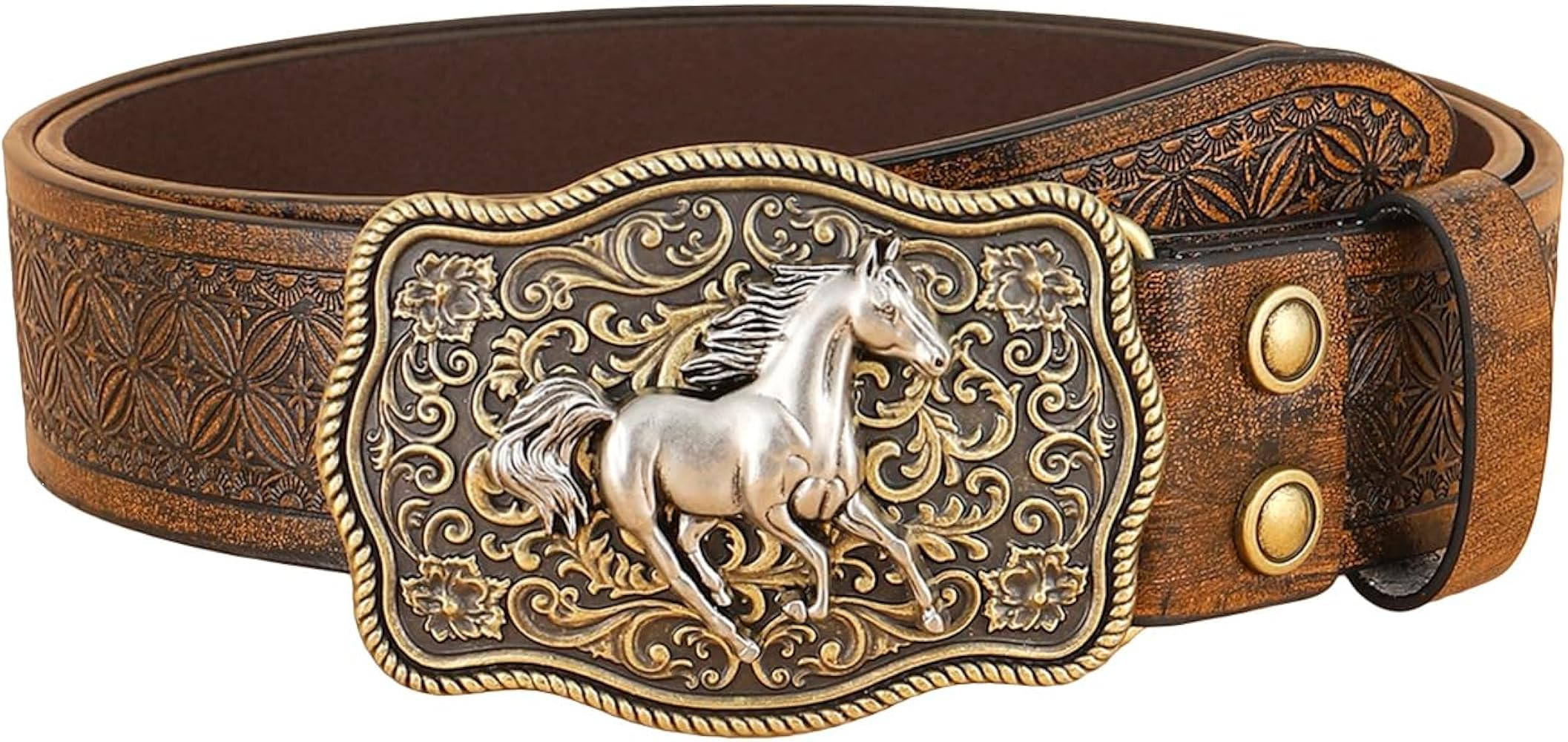 Women's Retro Vintage Western Country Belt Metal Buckle Faux Leather Floral Waist Belts | Amazon (US)