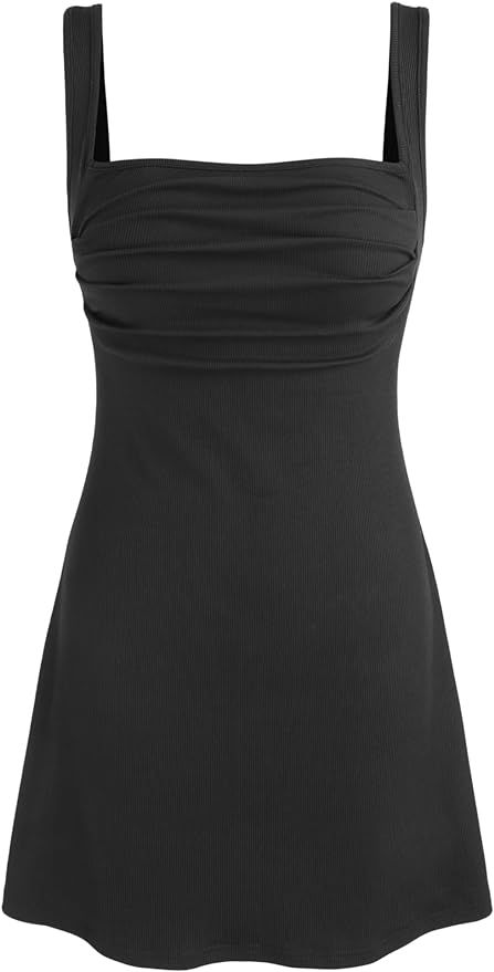 Women's Summer Cocktail Dress - Ruched Square Neck Mini Dress | Amazon (US)