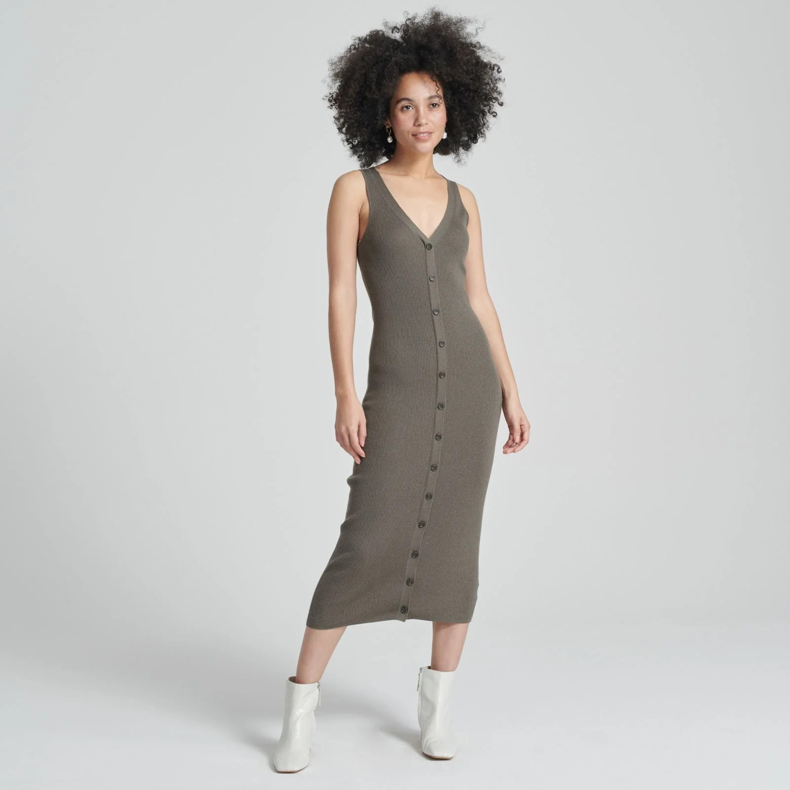 Summer Silk Midi Dress in Faded Army Green | Naadam