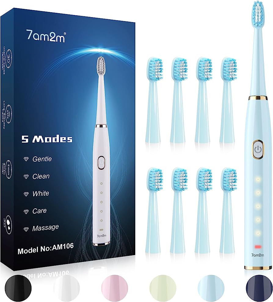 7AM2M Sonic Electric Toothbrush for Adults and Kids- High Power Rechargeable Toothbrushes with 8 ... | Amazon (US)