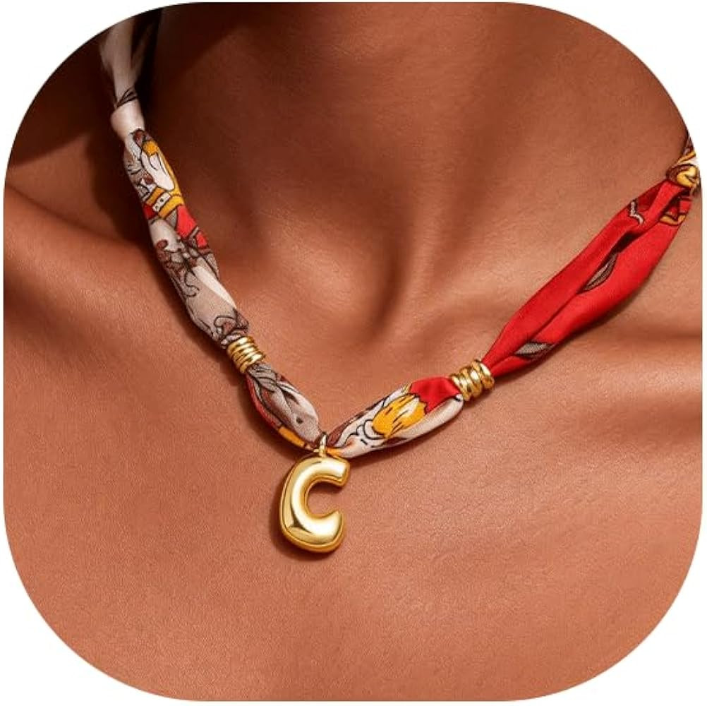Initial Scarf Necklace for Women, Mom Everyday Bandana Necklace with Initial Charm, Gifts for Mom... | Amazon (US)
