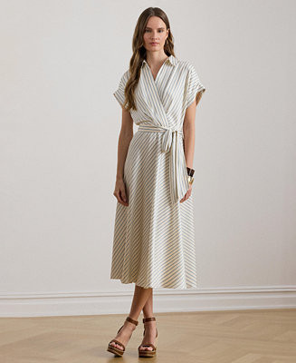 Women's Striped Belted Twill Dress | Macy's