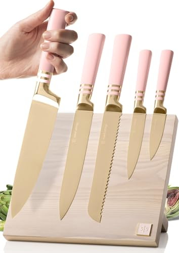 Pink Knife Set with Magnetic Knife Block - 6 PC Pink and Gold Knife Set with Block Includes Pink Kitchen Knife Set & Ashwood Magnetic Knife Holder - Pink Kitchen Accessories | Amazon (US)