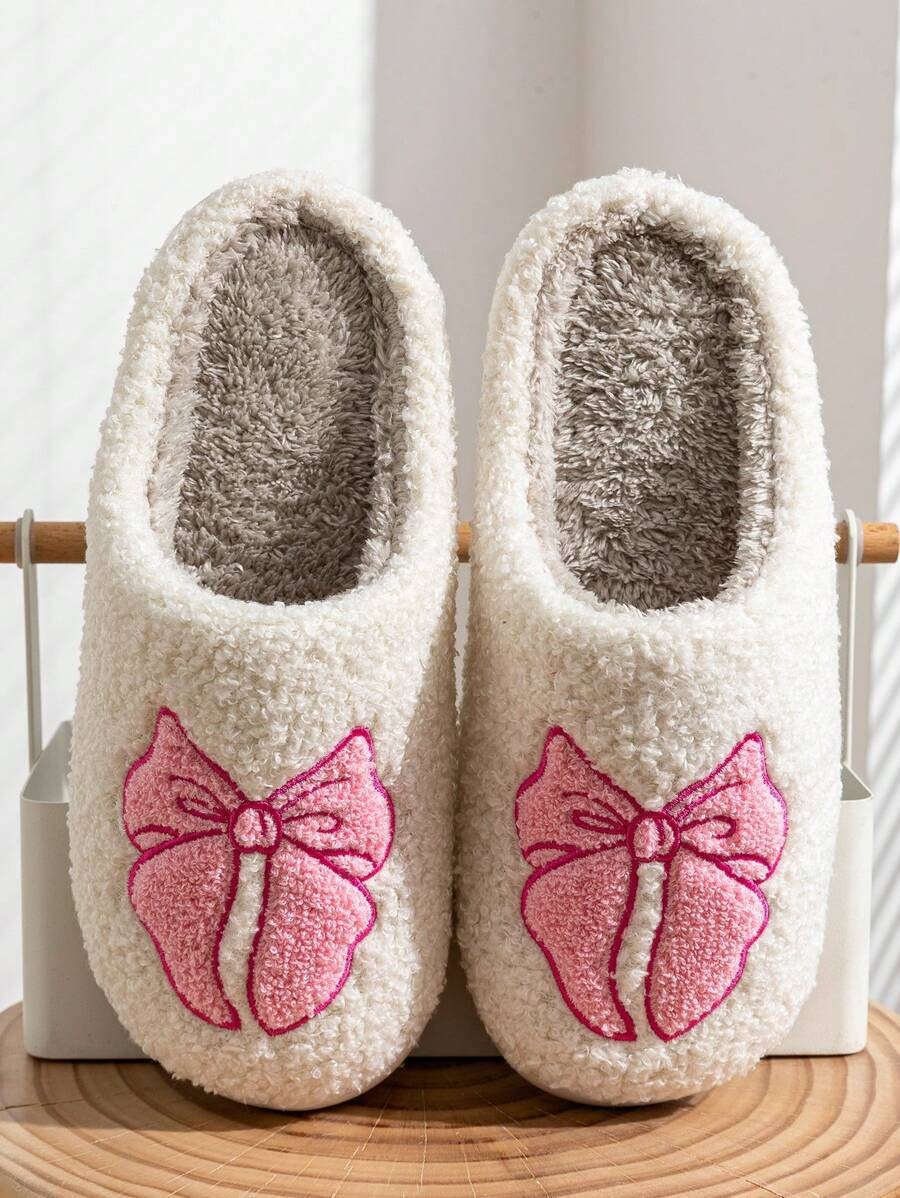 Pink Cute Bow Slip-On Slippers For Women Indoor Casual Home Wear | SHEIN