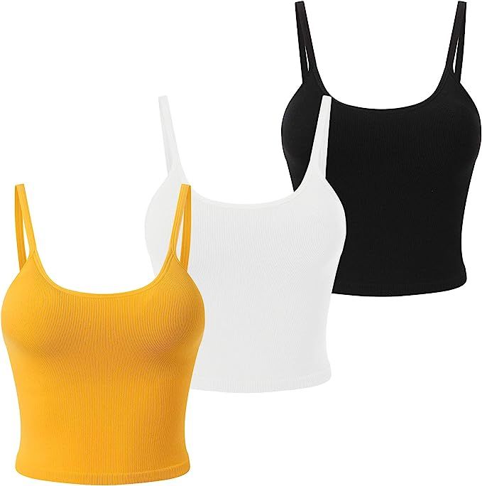 MAVOUR COUTURE 3 Pack Long Cropped Tank Tops for Women with Built in Bra Long Crop Workout Yoga B... | Amazon (US)