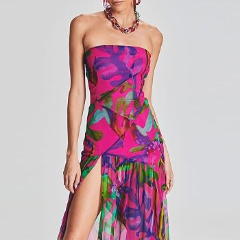 Women's Sexy Strapless Dress Slim Leopard Mesh Backless High Slit Tube Dress Party Club Night Coc... | Amazon (US)