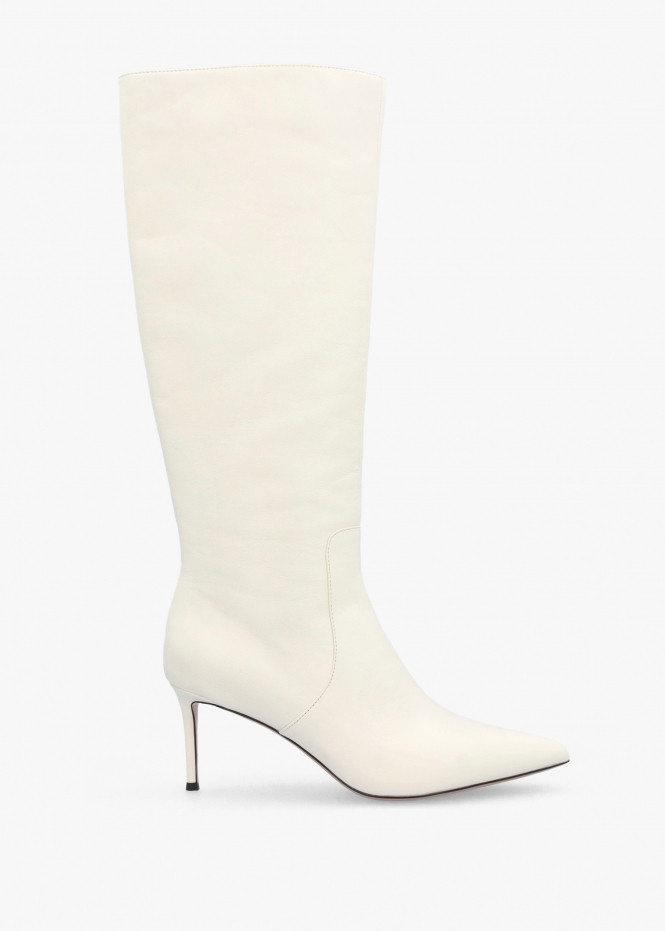 Saffia Cream Leather Slim Heel Knee Boots | Daniel Footwear (UK)