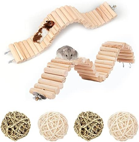 kathson 6 Pcs Wooden Hamster Suspension Ladder Bridge,Bendable Long Climbing Ladders Pet Cage Toy Ac | Amazon (US)