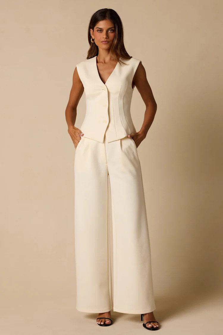 Greta Cream High-Rise Wide-Leg Trousers | Lulus