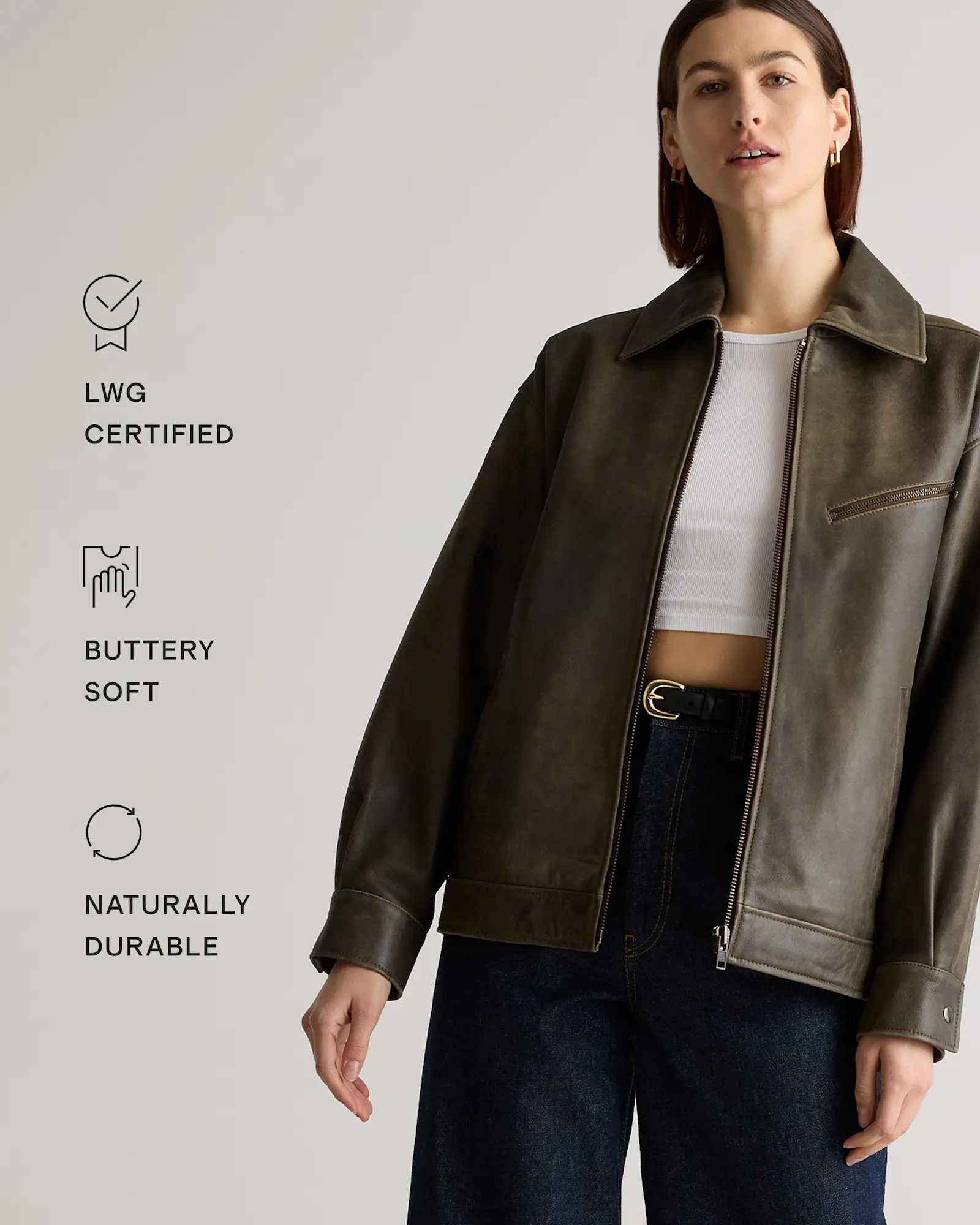 100% Leather Oversized Bomber Jacket | Quince