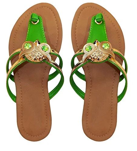 Peach Couture Gem Studded Open Back Synthetic Leather Flat Thong Sandal | Walmart (US)